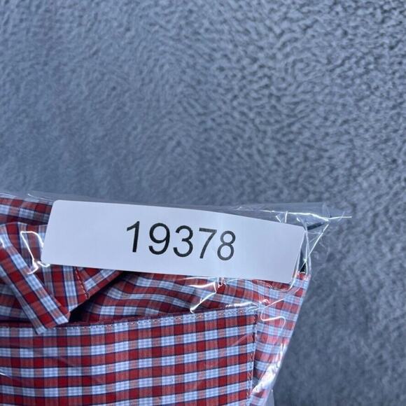 Peter England Shirt Men's 44 Extra Large Red Blue Gingham Check Plaid Slim Fit - Picture 10 of 10